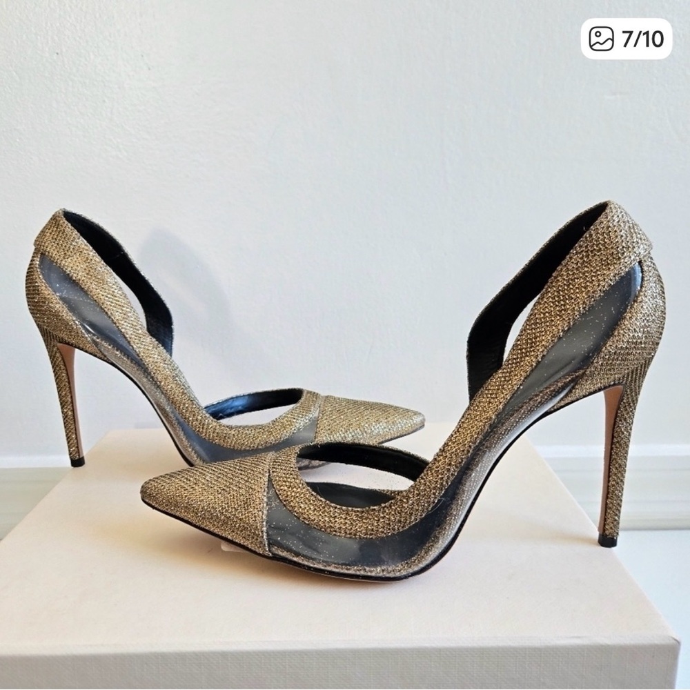Alexandre Birman Gold Woven D'Orsay Pointed-Toe Pumps - Picture 6 of 9